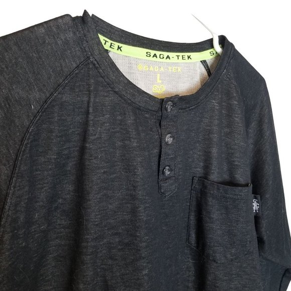 Saga Tek Mens L Black Solid Long Sleeves Henley Ne - Picture 5 of 8